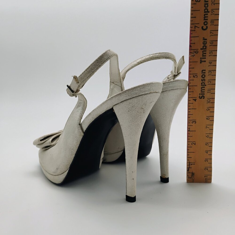 Stuart Weitzman Silver Suede Open Toe Slingback H… - image 4